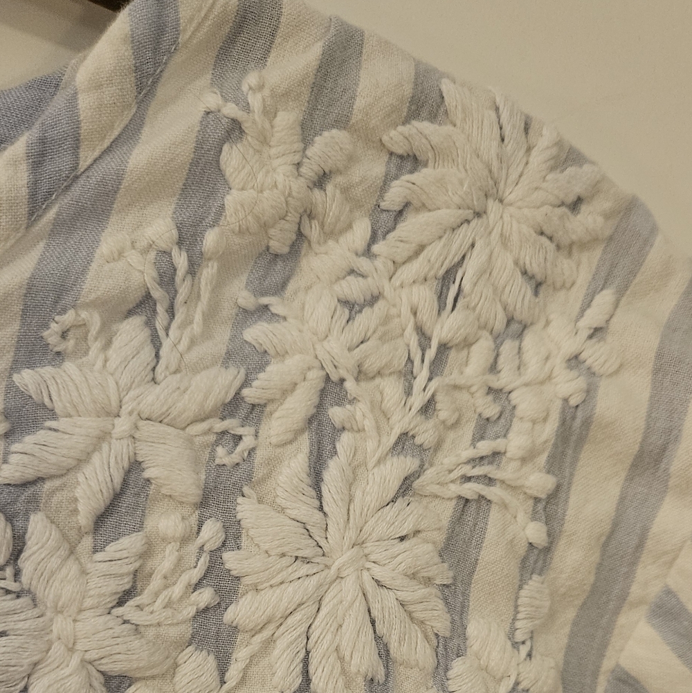 Madison Matthews Striped Blue and White Dress with Floral Embroidery- MEDIUM - Picture 4 of 7